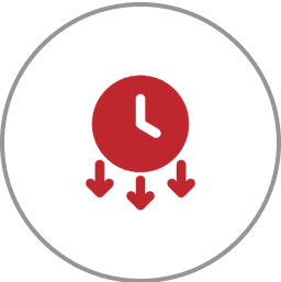 Red clock icon with downward arrows.