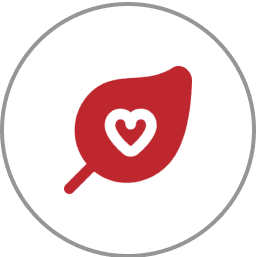 Red leaf with heart inside circle.
