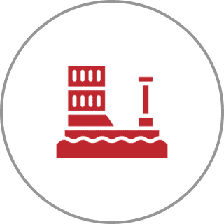 Red industrial icon on white background.