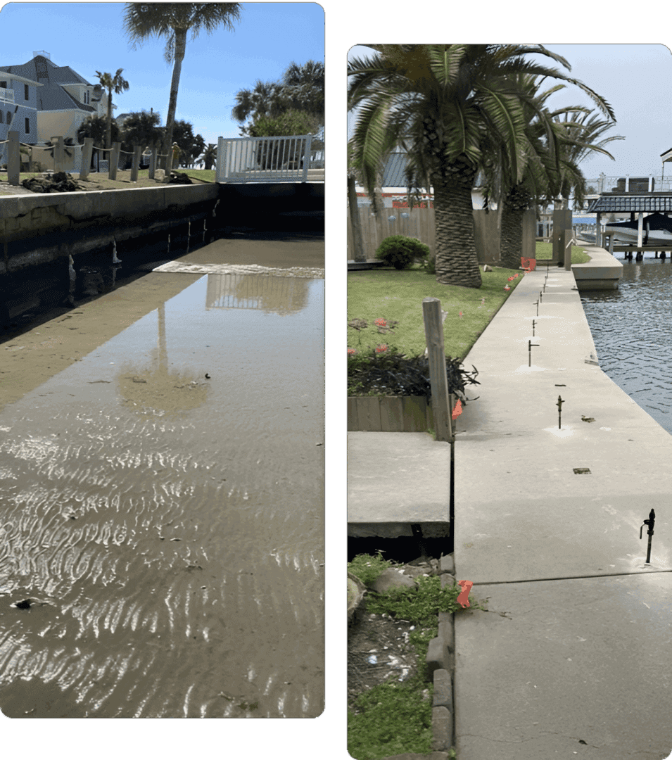 C.A.T.FOAM concrete bulkhead joint sealing and polyurethane foam injection repair along a waterfront canal